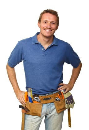 smiling handyman on white background fine portrait